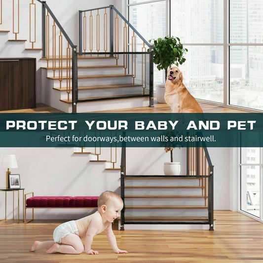 Magic Mesh Pet Safety Gate Portable Guard Net for Dogs Cats Babies Stairs Doors Indoor Outdoor Foldable Mesh Fence Easy Install Pet Barrier Gate with Safety Locks Adjustable Expandable Pet Supplies