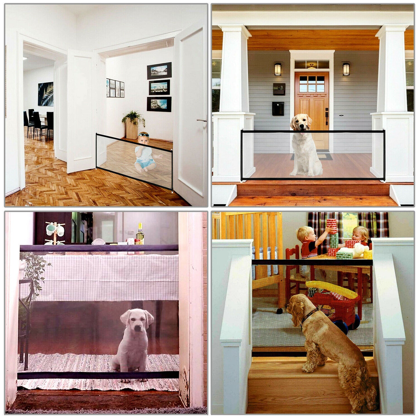 Magic Mesh Pet Safety Gate Portable Guard Net for Dogs Cats Babies Stairs Doors Indoor Outdoor Foldable Mesh Fence Easy Install Pet Barrier Gate with Safety Locks Adjustable Expandable Pet Supplies