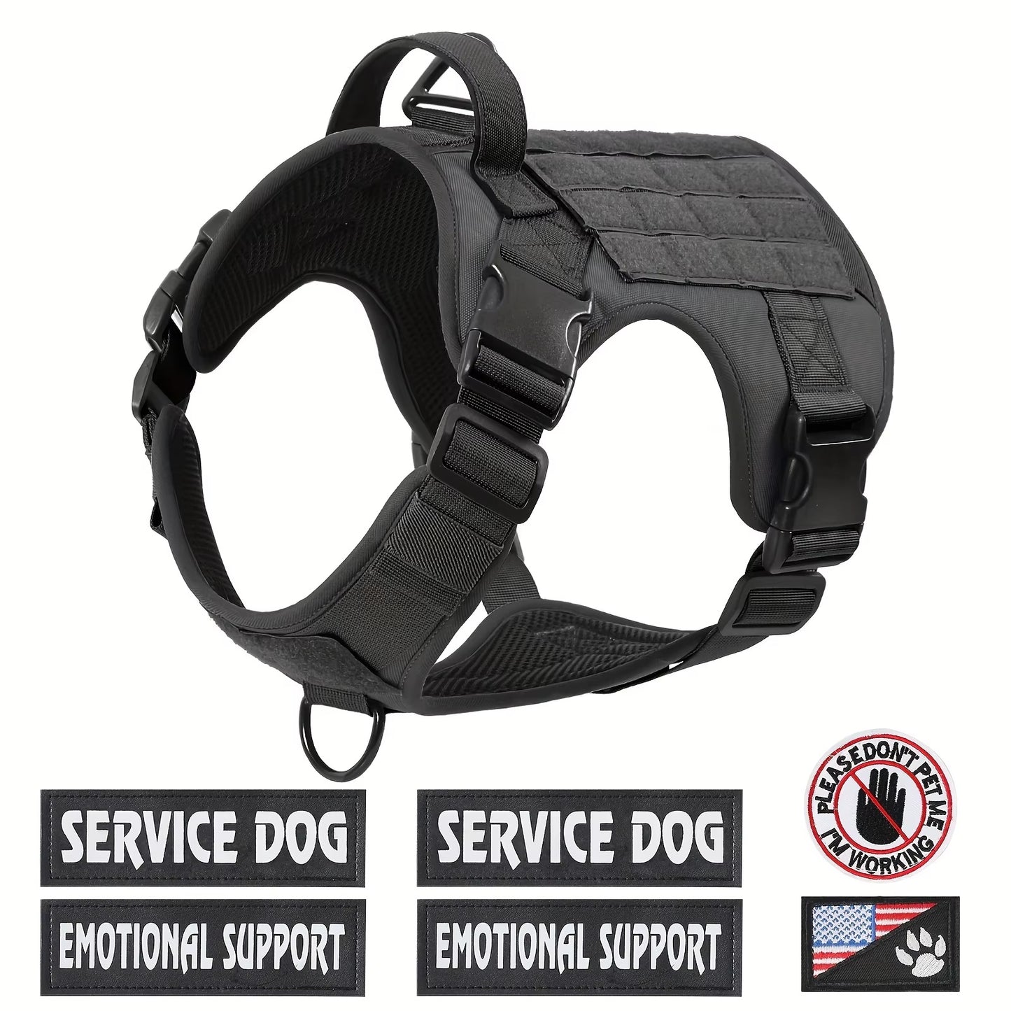 Premium American Tactical Pet Harness Vest - Service Dog Gear | Adjustable Reflective Design, Metal Buckle for Hiking Training