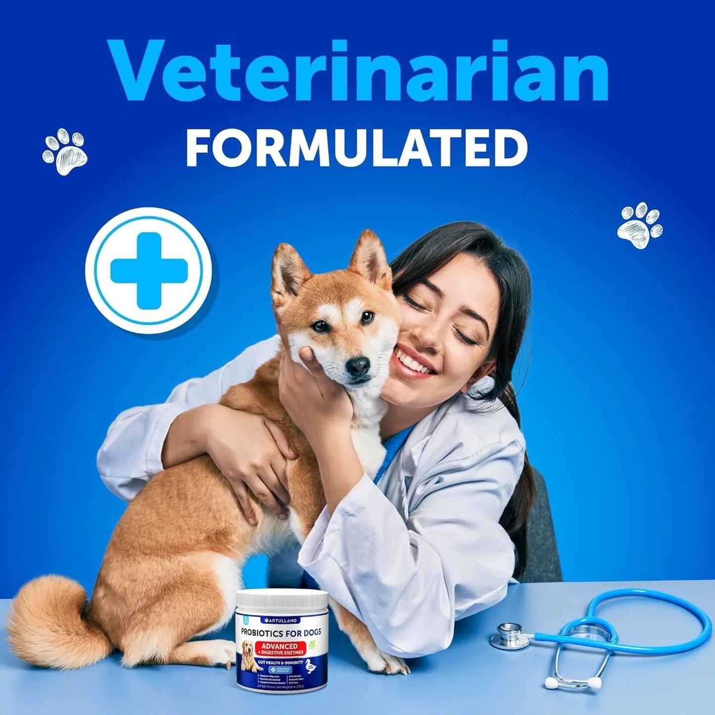 Dog Probiotic Chews - 180 Count with Digestive Enzymes & Prebiotics - Gut Health Support Relieve Itchy Skin, Allergies & Immune Boost Yeast Balance - Reduce Diarrhea, Gas & Constipation