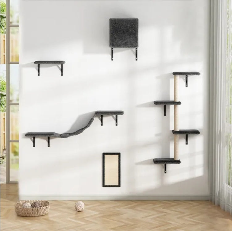 5 Pcs Wall Mounted Cat Climber Set Floating Cat Shelves Perches Activity Tree with Scratching Posts Modern Cat Furniture for Indoor Cats Wall Mounted Cat Steps Scratching Platforms Set