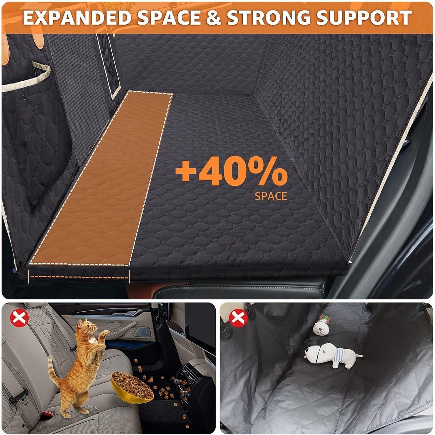 Premium Dog Car Back Seat Extender - Waterproof Hammock | 600D Heavy Duty, Scratch Proof, Non-Slip | Hard Bottom Detachable for SUVs, Travel