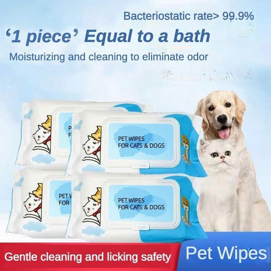Premium Plant-Based Pet Wet Wipes - Unscented for Paws Butt Ears Eyes | Cleaning Deodorizing, Hypoallergenic for Dogs Cats