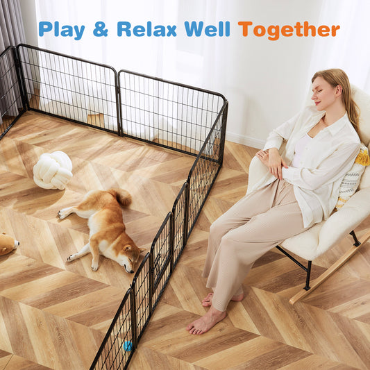 Dog Playpen Indoor Fence Pet Play Yard Game Fence Foldable Portable Dog Enclosure for Puppy Training Exercise Playpen with Gate Sturdy Metal Pet Fence Indoor Outdoor Pet Supplies