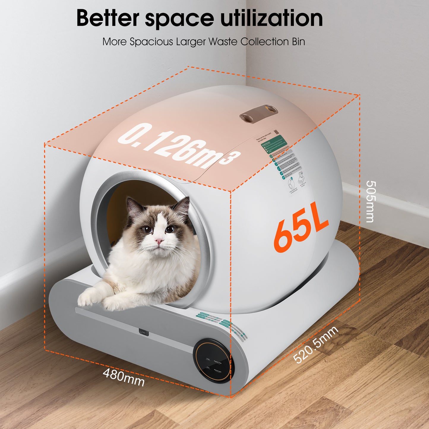 Self-cleaning Litter Box Automatic Scooping Deodorization App Control 2.4G WiFi Intelligent Litter Box with Padding