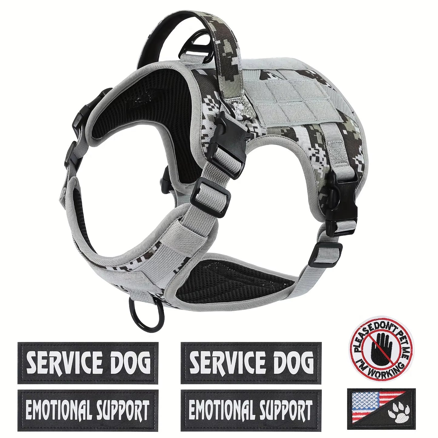 Premium American Tactical Pet Harness Vest - Service Dog Gear | Adjustable Reflective Design, Metal Buckle for Hiking Training