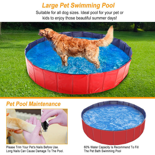 160x160x30cm Foldable Pet Swimming Pool PVC Dog Swim Bath Tub Playmat Portable Collapsible Pet Pool for Dogs Cats Outdoor Indoor Easy Setup Backyard Garden Summer Pet Supplies