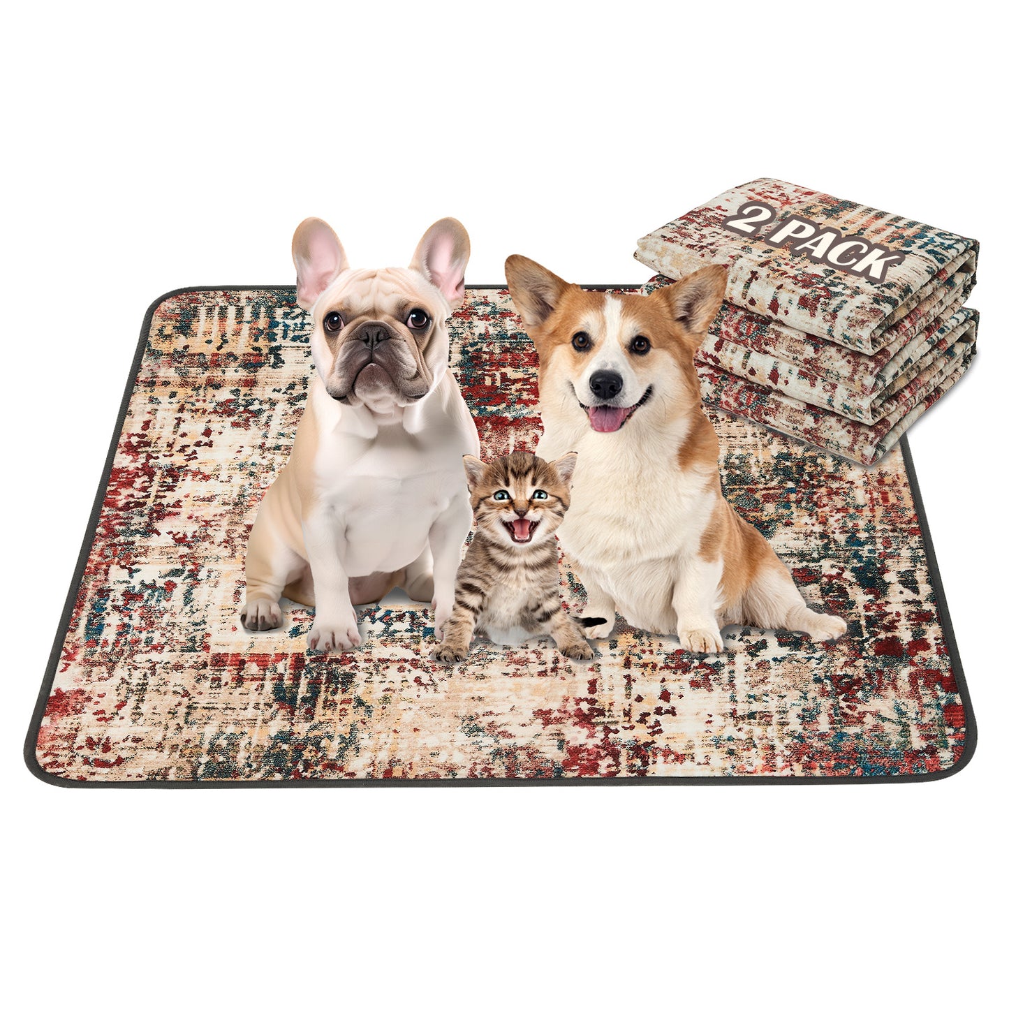 Premium Washable Dog Pee Pads 2-Pack Reusable Puppy Training Pads Super Absorbent Leakproof Non-Slip Potty Pads for Floor Crate Couch Whelping Litter Mat Puppy Supplies