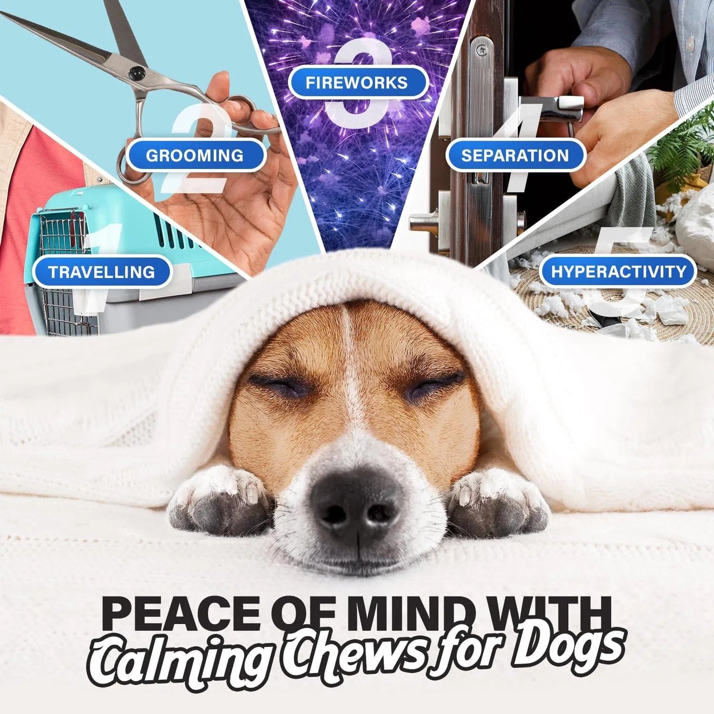 Natural Calming Chews for Dogs - Anxiety Relief with Melatonin, Chamomile & Magnesium Citrate Promote Relaxation - 90 Chicken Flavor Soft Chews