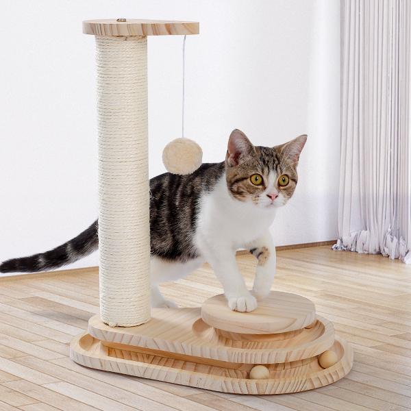 Cat Scratcher Toy 2 Level Balls Natural Sisal Post Furry Ball Fun Protects Furniture Keeps Cats Busy Safe Durable for All Cat Ages Fits Home Decor