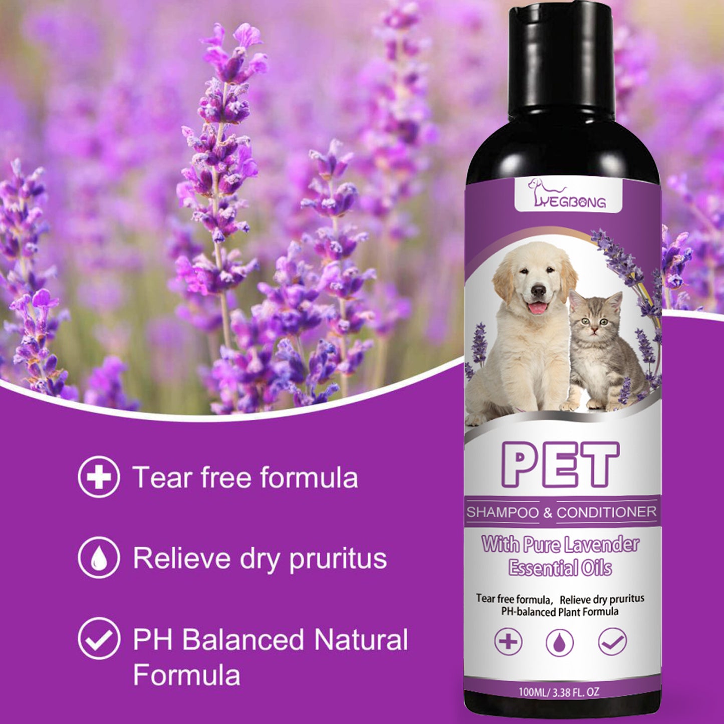 Premium Lavender Oil Pet Shampoo - Mild Plant Formula for Skin pH Balance | Flea Repellent & Deep Cleansing | Fresh Scent for Happy Pets