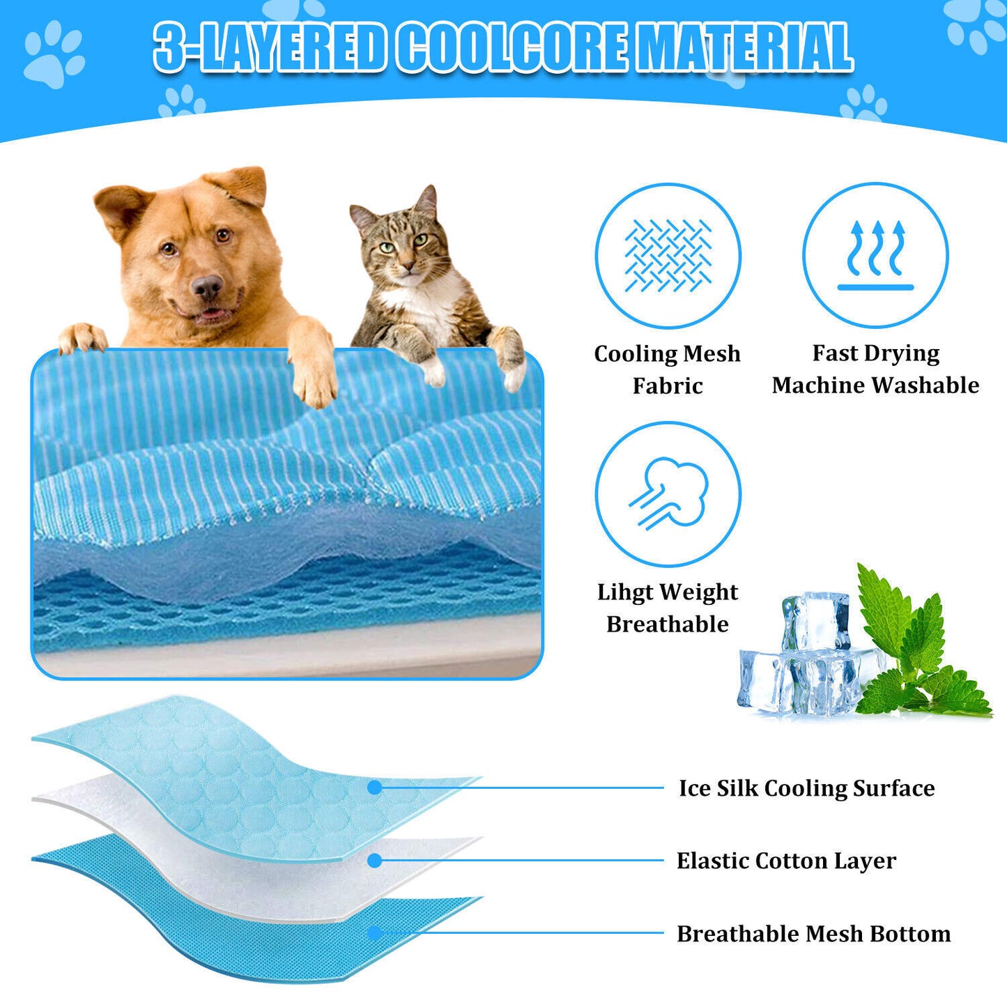 Pet Cooling Mat Cool Pad Cushion for Dogs Cats Puppies Summer Sleeping Bed Cooling Blanket