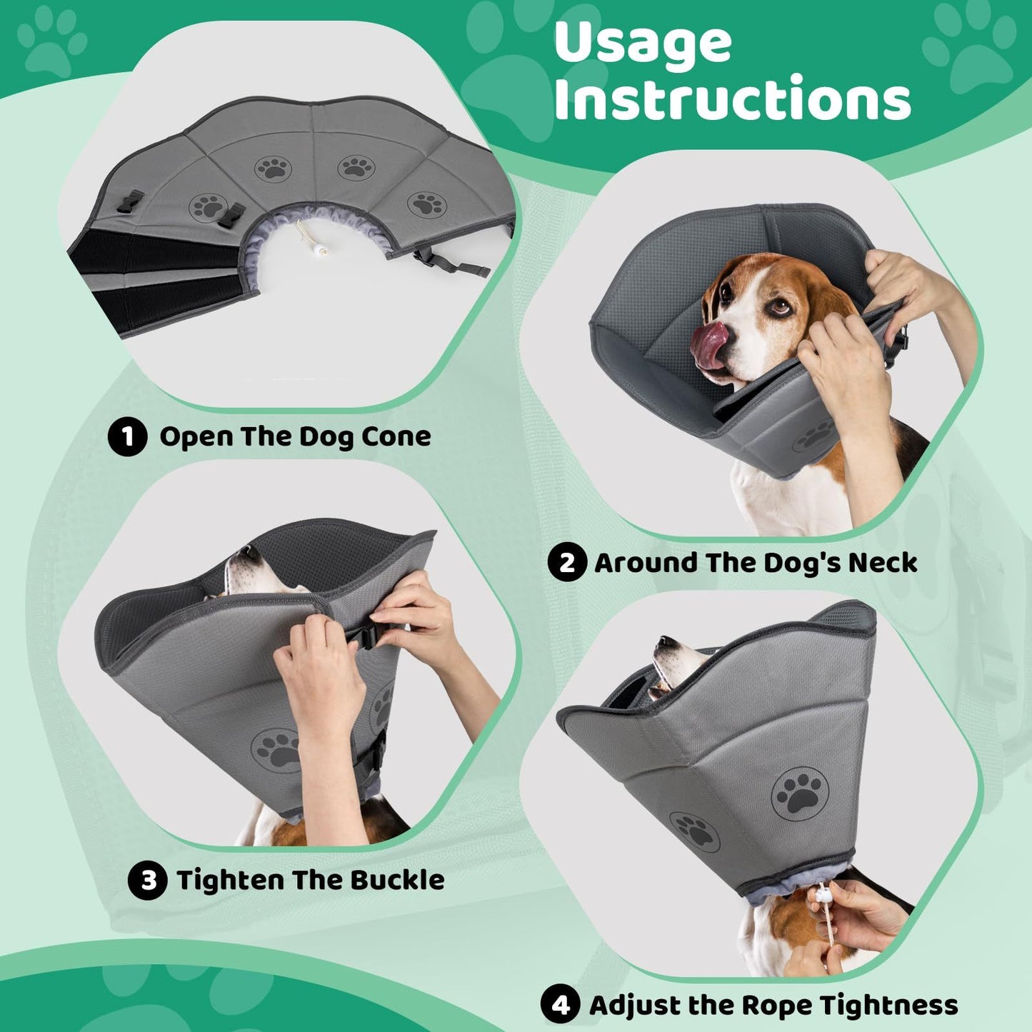 IFurffy Dog Cone For After Surgery,Breathable Soft Dog Cone For Large Medium Small Size Dog, Adjustable Drawstring And Buckle Dog Recovery Collar To Stop Licking And Scratching Wound,XL