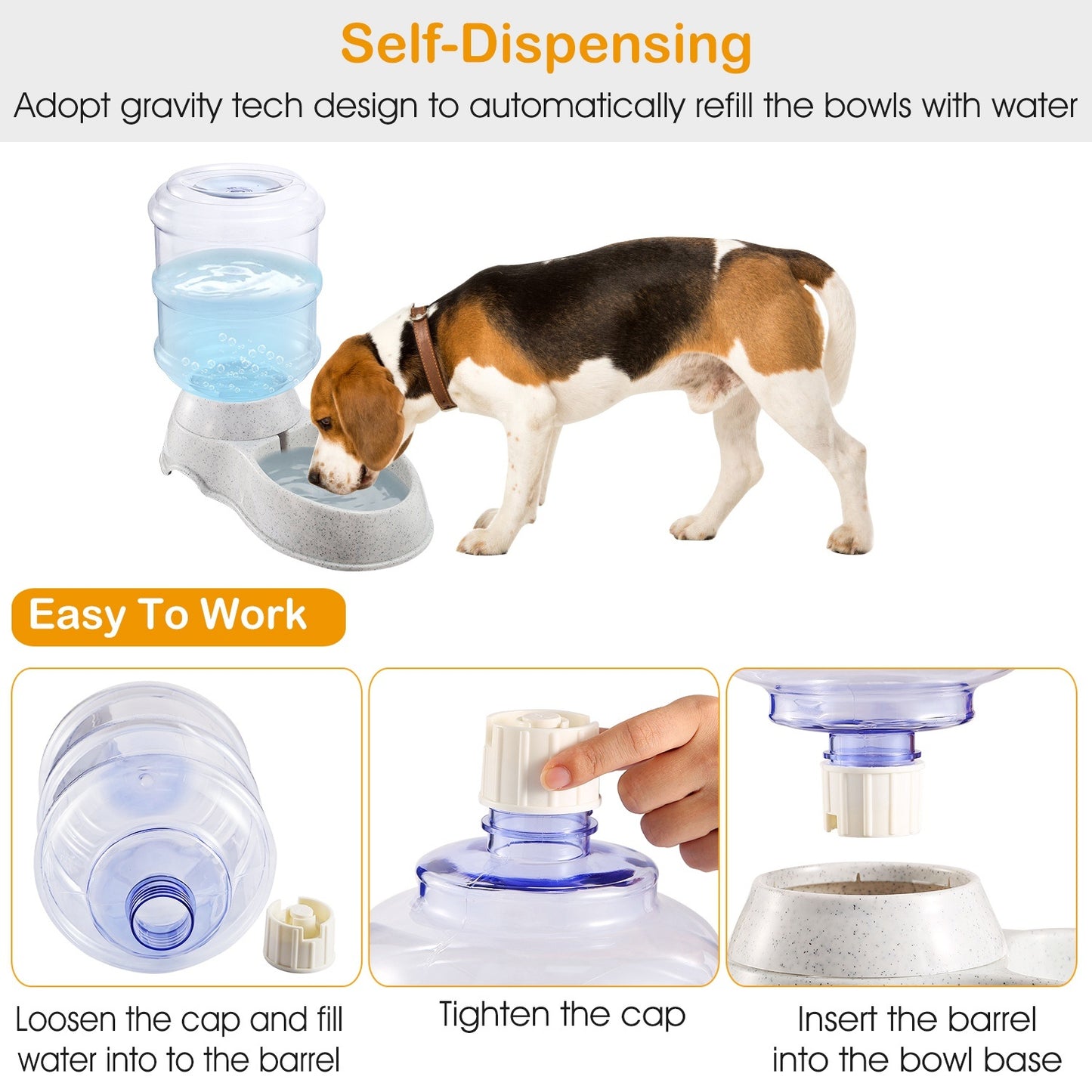 3.5L 1Gal Pet Water Dispenser Gravity Self-Dispensing Automatic Waterer for Cats Dogs Large Capacity BPA-Free Durable Pet Water Feeder Anti-Slip Base Pet Supplies