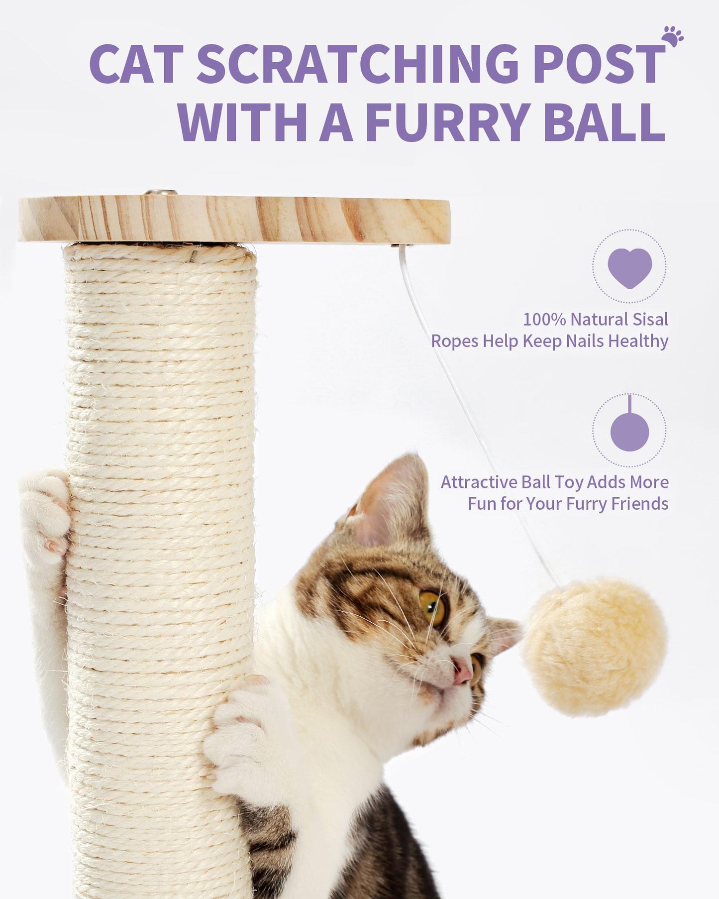 Cat Scratcher Toy 2 Level Balls Natural Sisal Post Furry Ball Fun Protects Furniture Keeps Cats Busy Safe Durable for All Cat Ages Fits Home Decor