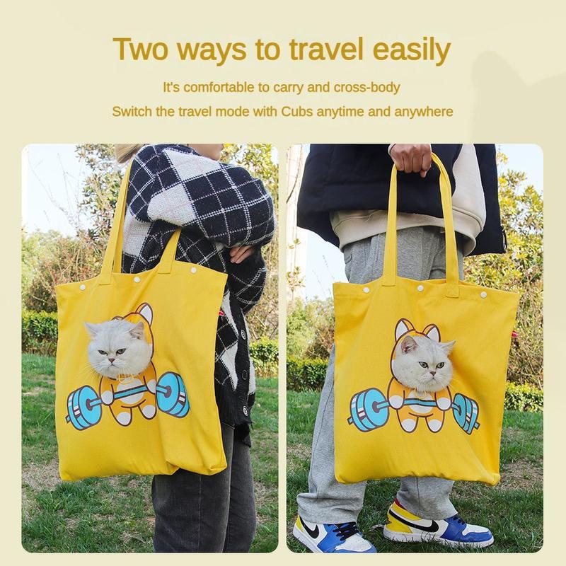 Cute Animal Shaped Pet Canvas Shoulder Bag Portable Cat Carrier Tote Chest Bag with Head Exposure Design Outdoor Travel Pet Carrier for Cats Dogs Pet Supplies