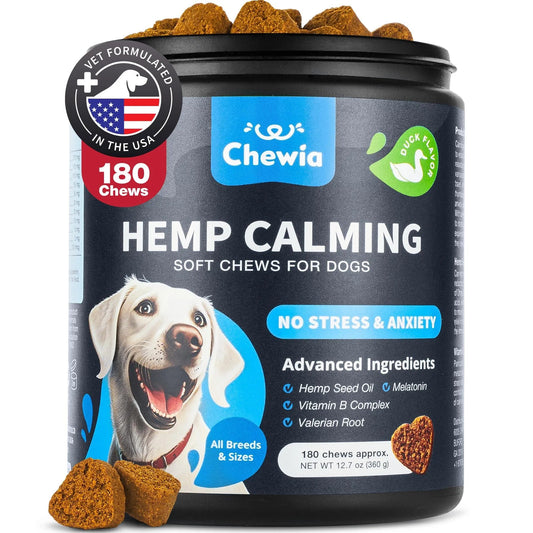 Advanced Natural Hemp Calming Treats for Dogs with Melatonin, Valerian Root, Chamomile & Vitamin B Complex Anxiety Relief for Vet Visits, Grooming, Travel & Fireworks Calming Chews for Thunderstorms, Separation & Daily Stress