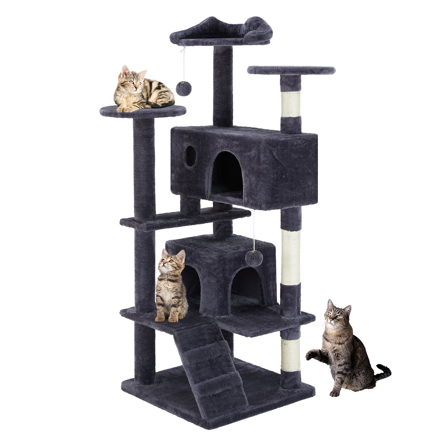 Multi-Functional Cat Treehouse Cat Climbing Frame with Scratching Posts Perches Hammock Toy Balls Sisal Rope Cat Activity Center for Indoor Cats Kittens Multi-Level Cat Furniture Scratch Resistant Pet Supplies