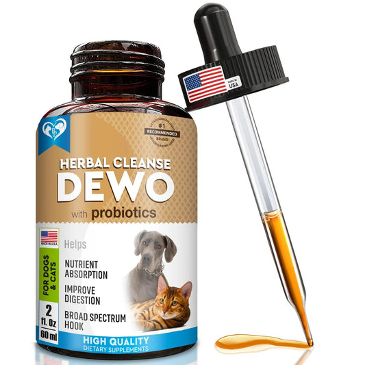 Natural Probiotic Dewormer for Cats & Dogs - Herbal Liquid Drops Parasite Prevention & Digestive Support - Safe for Kittens & Puppies Daily Use - Mix with Pet Food for Worm Control