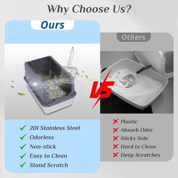Premium Stainless Steel Cat Litter Box - with Shovel & Mat | Odor Resistant, Easy Clean, Durable Design