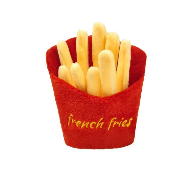 4 in 1 Fast Food Bucket Dog Toy Set Squeaky Plush Bucket Fries Soda Burger Interactive Chew Toys for Dogs Puppies Pet Teething Play Set