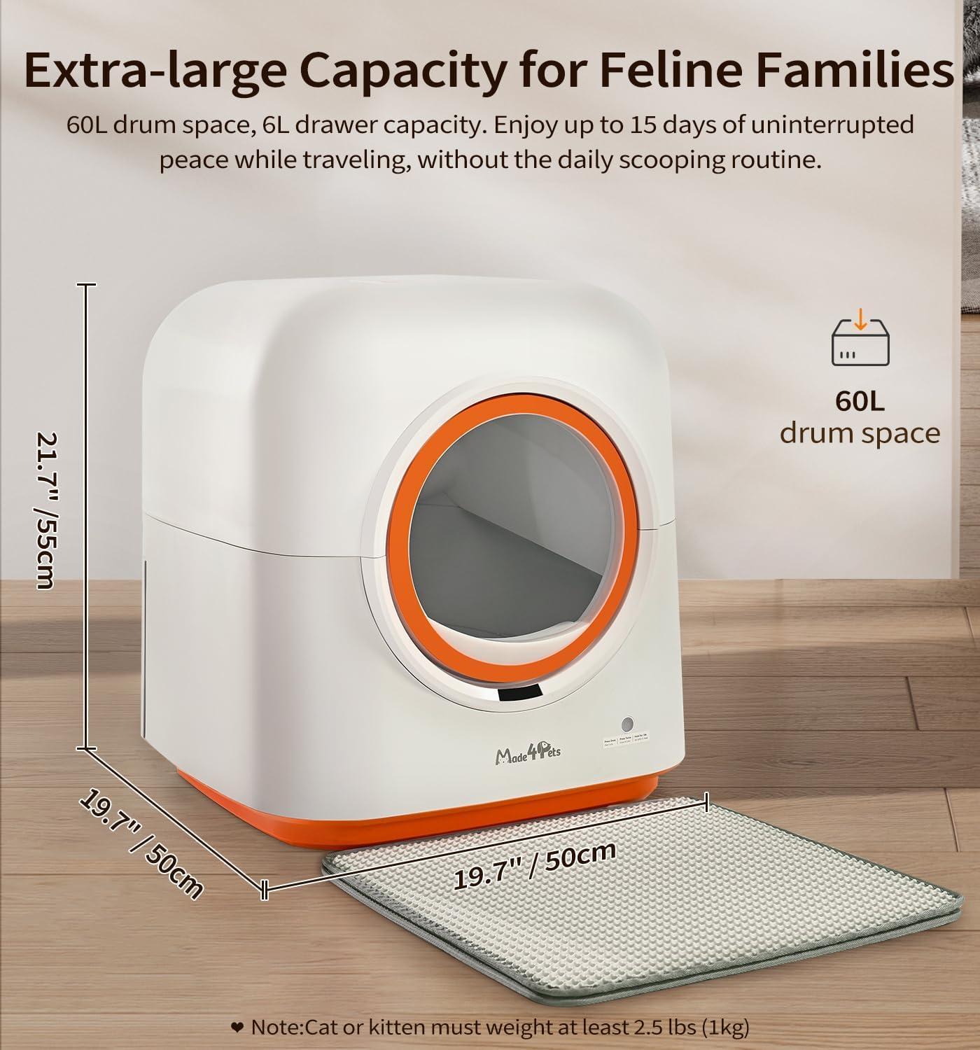 60L Automatic Cat Litter Box Smart App Control Deodorizing Infrared Sensor for Multiple Cats