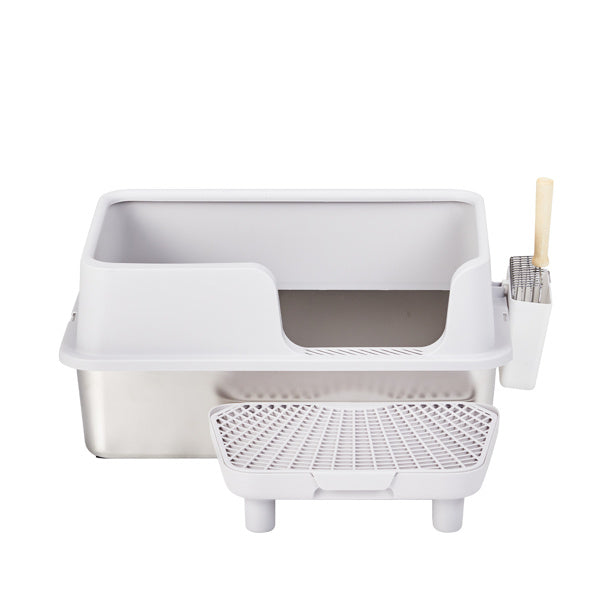61x40x33CM Stainless Steel Plastic Litter Box Upper Lower Snap Type with Litter Spatula Foot Pad Grey
