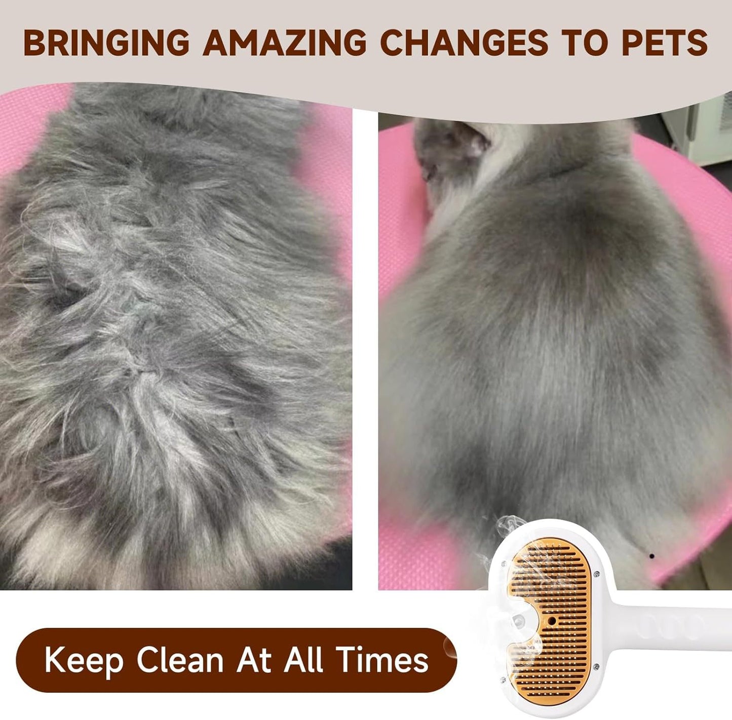 Universal 3 in 1 Pet Steam Brush for Cats Dogs Spray Hair Removal Comb with Waterless Shampoo Ear Towel Pet Grooming Tool for Home Travel Easy Grooming Deshedding Cleaning