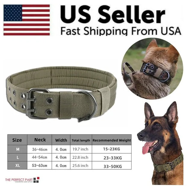 Wide Heavy Duty Nylon Tactical Dog Collar K9 Military Style with Metal Buckle for Large Dogs Durable Adjustable Pet Collar for Training Working Outdoor