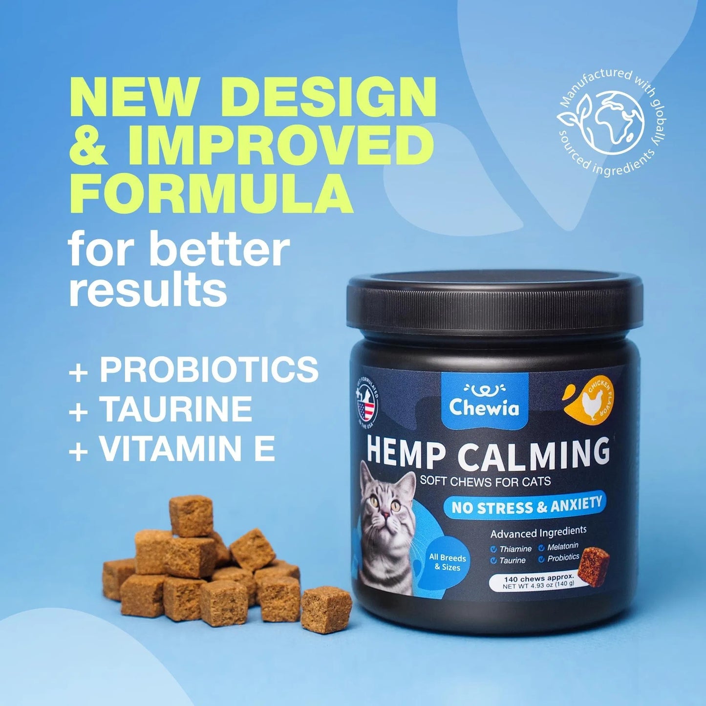 Natural Hemp & Melatonin Calming Treats for Cats with Hemp Seed Oil & Probiotics - Anxiety Relief Storms, Travel, Grooming & Separation - Soft Chews Feline Calming Aid for Stress & Daily Anxiety