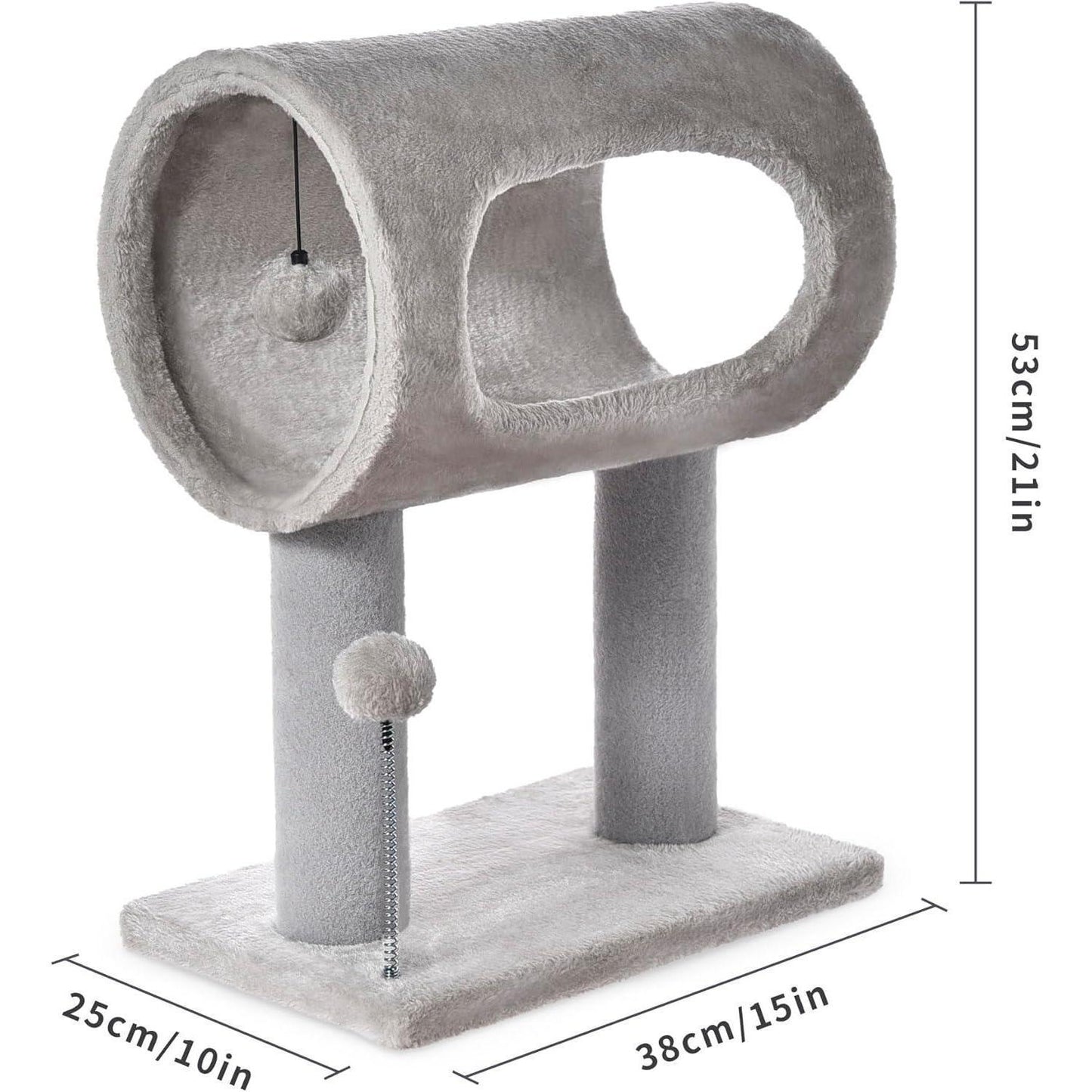 Premium Gray Indoor Cat Tree - 20.5in with Hanging Ball | Tunnel Bed, Scratching Post & Cat Tower