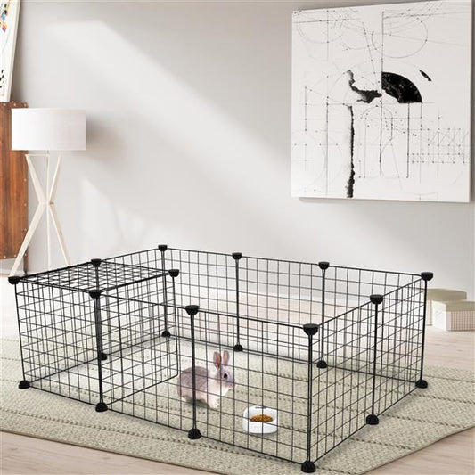 12 Pieces Iron Mesh Small Animal Playpen Portable Metal Wire Fence for Guinea Pigs Rabbits Hedgehogs Hamsters Indoor Outdoor Pet Enclosure Easy Assembly Stron