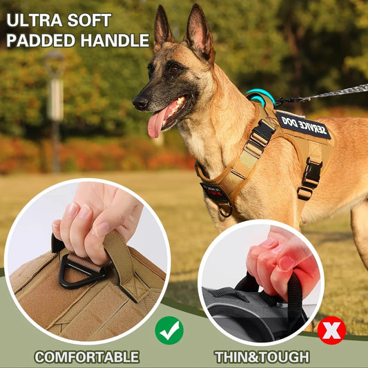 Premium American Tactical Pet Harness Vest - Service Dog Gear | Adjustable Reflective Design, Metal Buckle for Hiking Training
