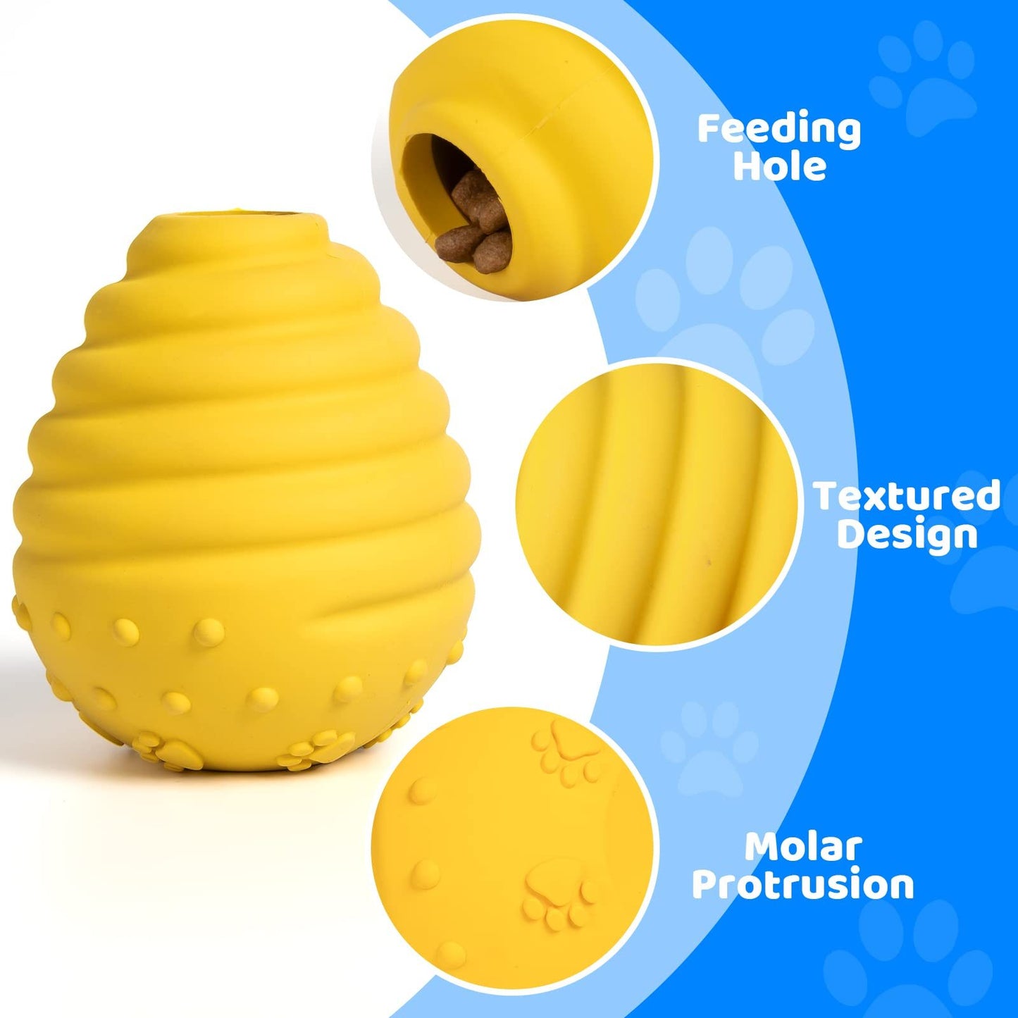 Yellow Egg-Shaped Dog Teething Toy Fetch Treat-Hiding Solo Play Interactive Dispenser Chew Toy for Puppies Dental Cleaning Durable Rubber Treat Puzzle Enrichment Toy