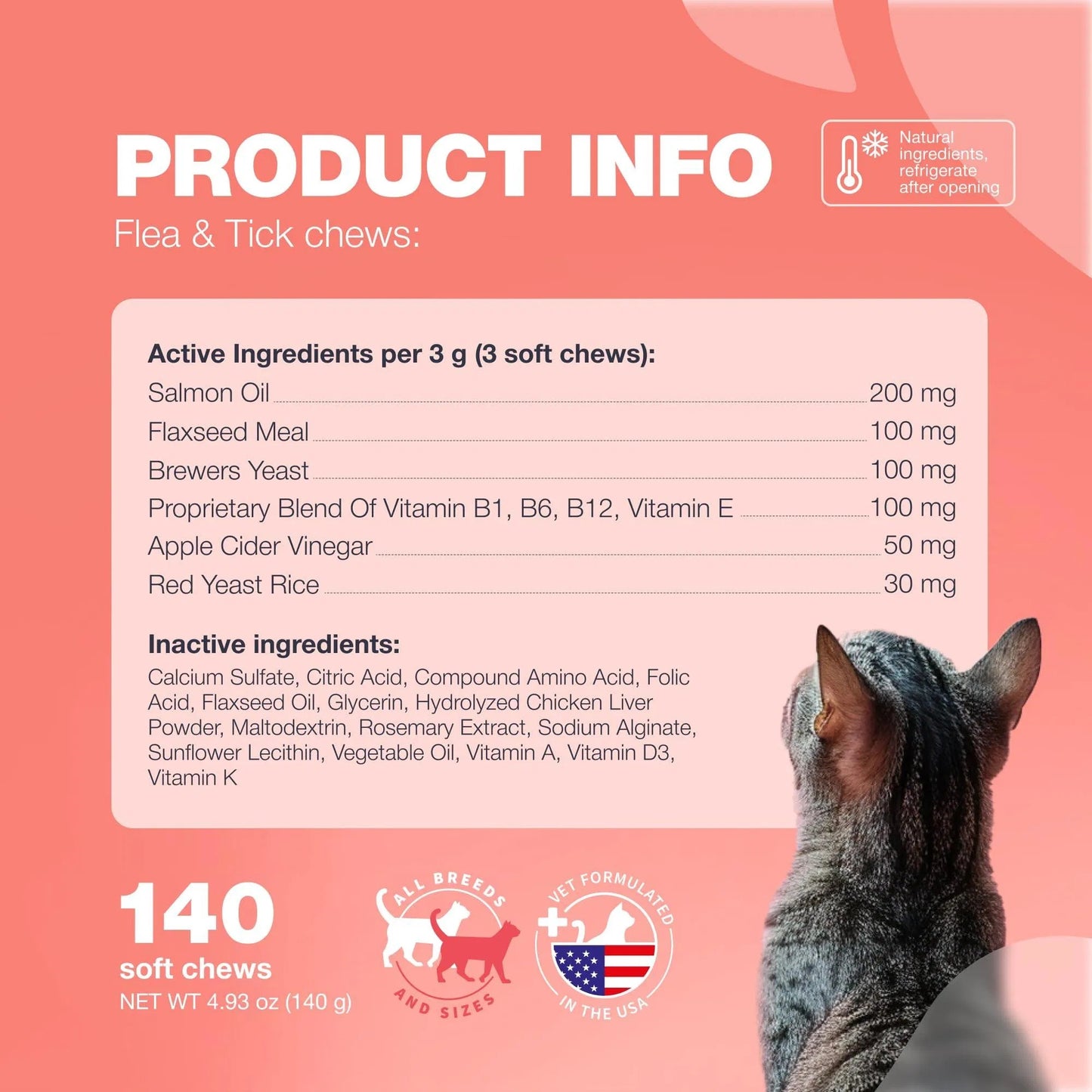Flea & Tick Treatment for Cats - Daily Oral Soft Chews Natural Chicken Flavor Flea Tick Chews for All Breeds & Ages Safe Kitten Flea Treatment - Soft Treats for Daily Use