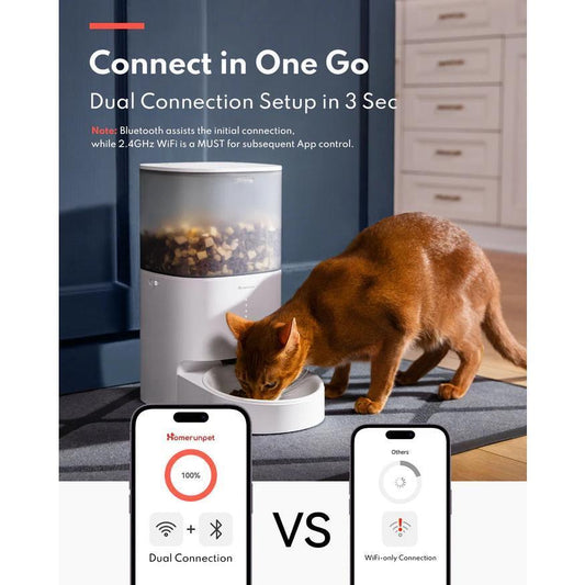 Smart Pet Auto Feeder Quick Dual Connection 3 Sec Setup All Pet Food Compatible 6 Month Long Battery Life For Cat Dog Parents