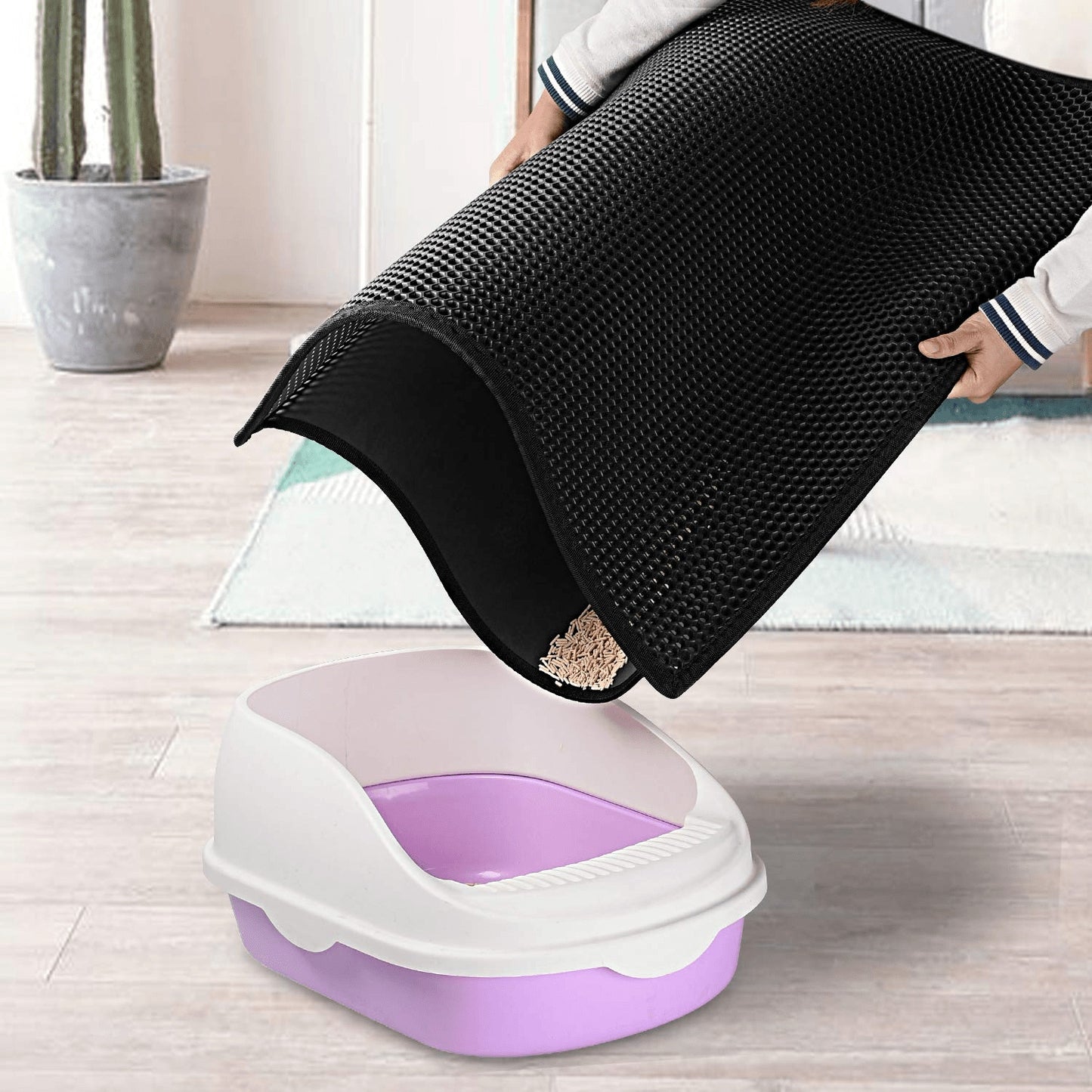 Premium Kitty Cat Litter Mat Honeycomb Double Layer Waterproof EVA Non Slip Litter Trapper Washable Pad for Litter Boxes Cat Litter Catcher Mat