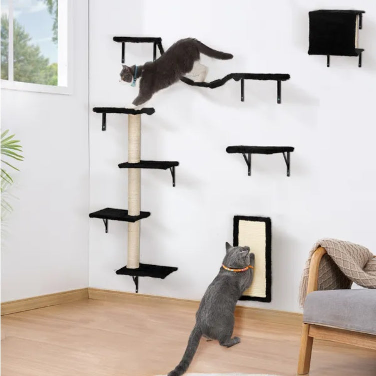 5 Pcs Wall Mounted Cat Climber Set Floating Cat Shelves Perches Activity Tree with Scratching Posts Modern Cat Furniture for Indoor Cats Wall Mounted Cat Steps Scratching Platforms Set