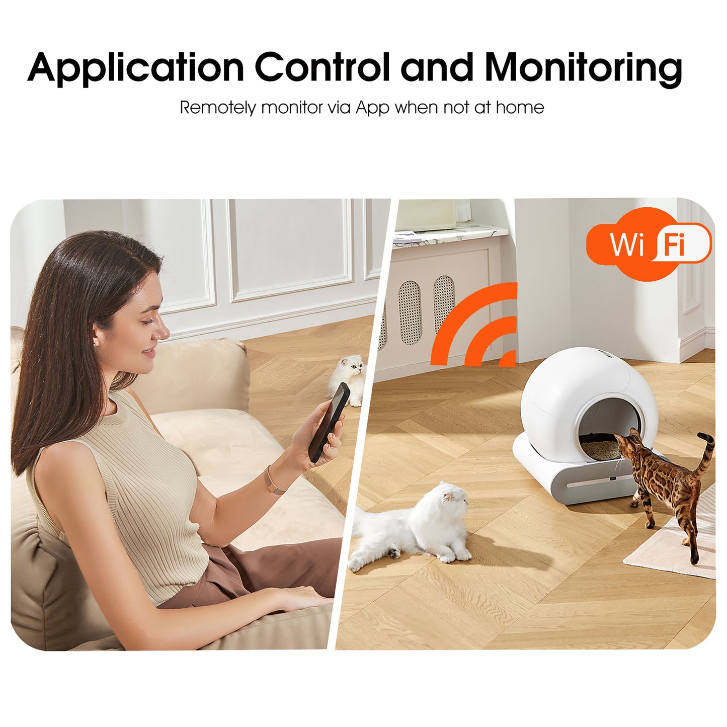 Self-cleaning Litter Box Automatic Scooping Deodorization App Control 2.4G WiFi Intelligent Litter Box with Padding