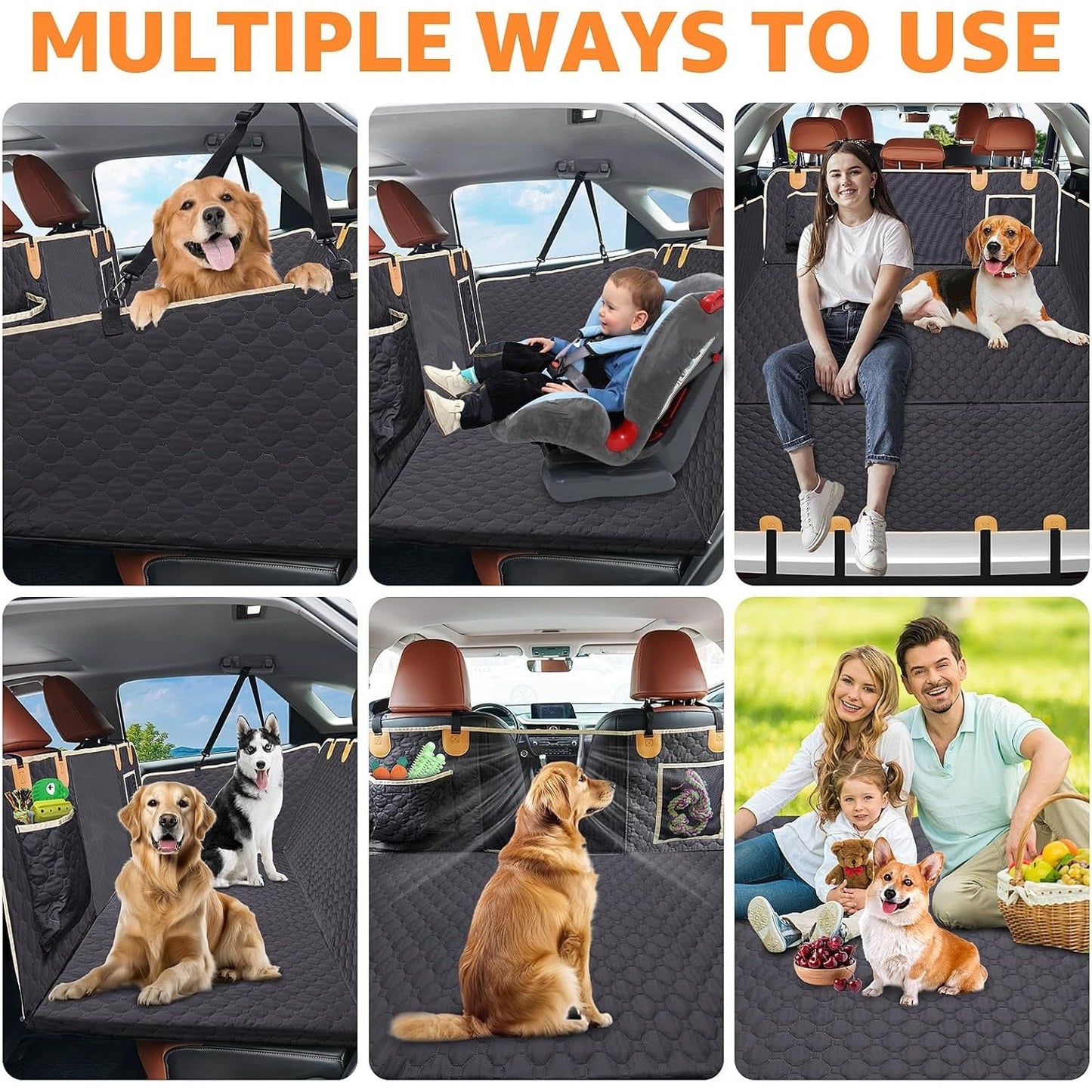 Premium Dog Car Back Seat Extender - Waterproof Hammock | 600D Heavy Duty, Scratch Proof, Non-Slip | Hard Bottom Detachable for SUVs, Travel
