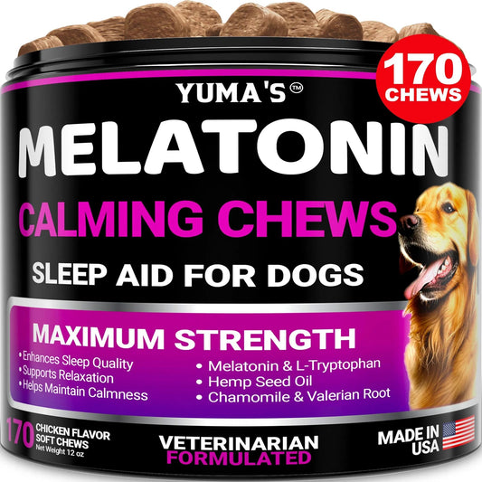Melatonin Calming Chews for Dogs - 170 Stress Relief Treats Anxiety Relief for Separation, Thunderstorms & Travel Natural Calming Aid - Delicious Soft Chews for Canine Anxiety