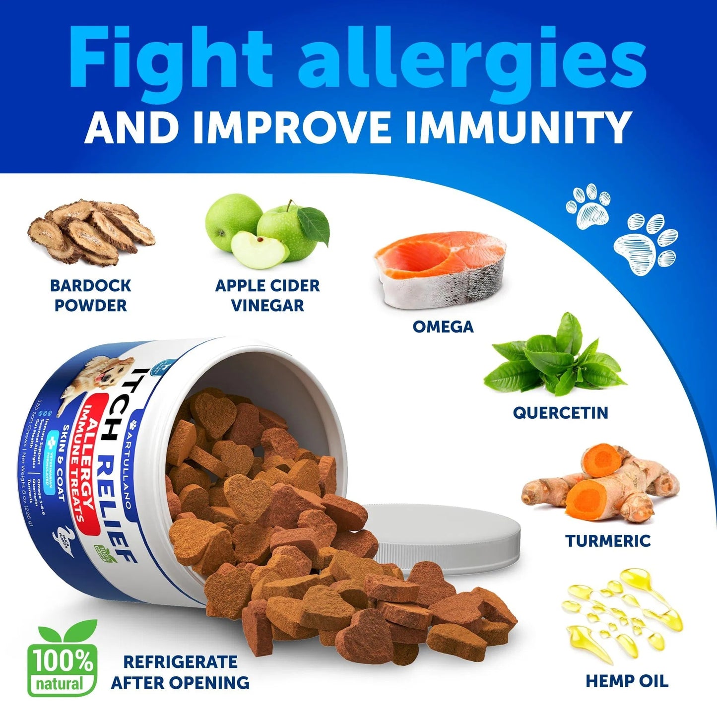 Vet-Formulated Dog Allergy Relief Chews with Omega-3 Fish Oil - Anti-Itch Skin & Coat Support Seasonal Allergies, Hot Spots & Immune Health 120 Soft Treats for Canine Itching Relief