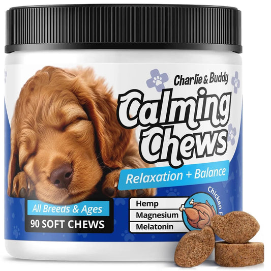 Natural Calming Chews for Dogs - Anxiety Relief with Melatonin, Chamomile & Magnesium Citrate Promote Relaxation - 90 Chicken Flavor Soft Chews