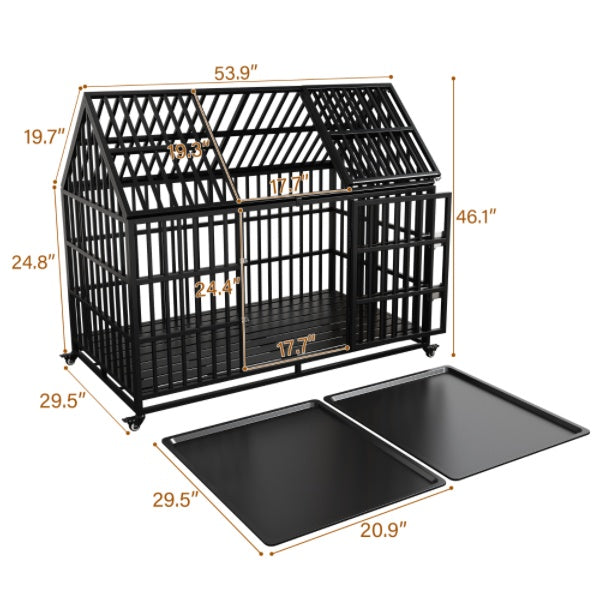 Premium 54inch Heavy Duty Dog Crate - Extra Large for Large Dogs | Indestructible Metal, Double Door, Foldable for Travel Training