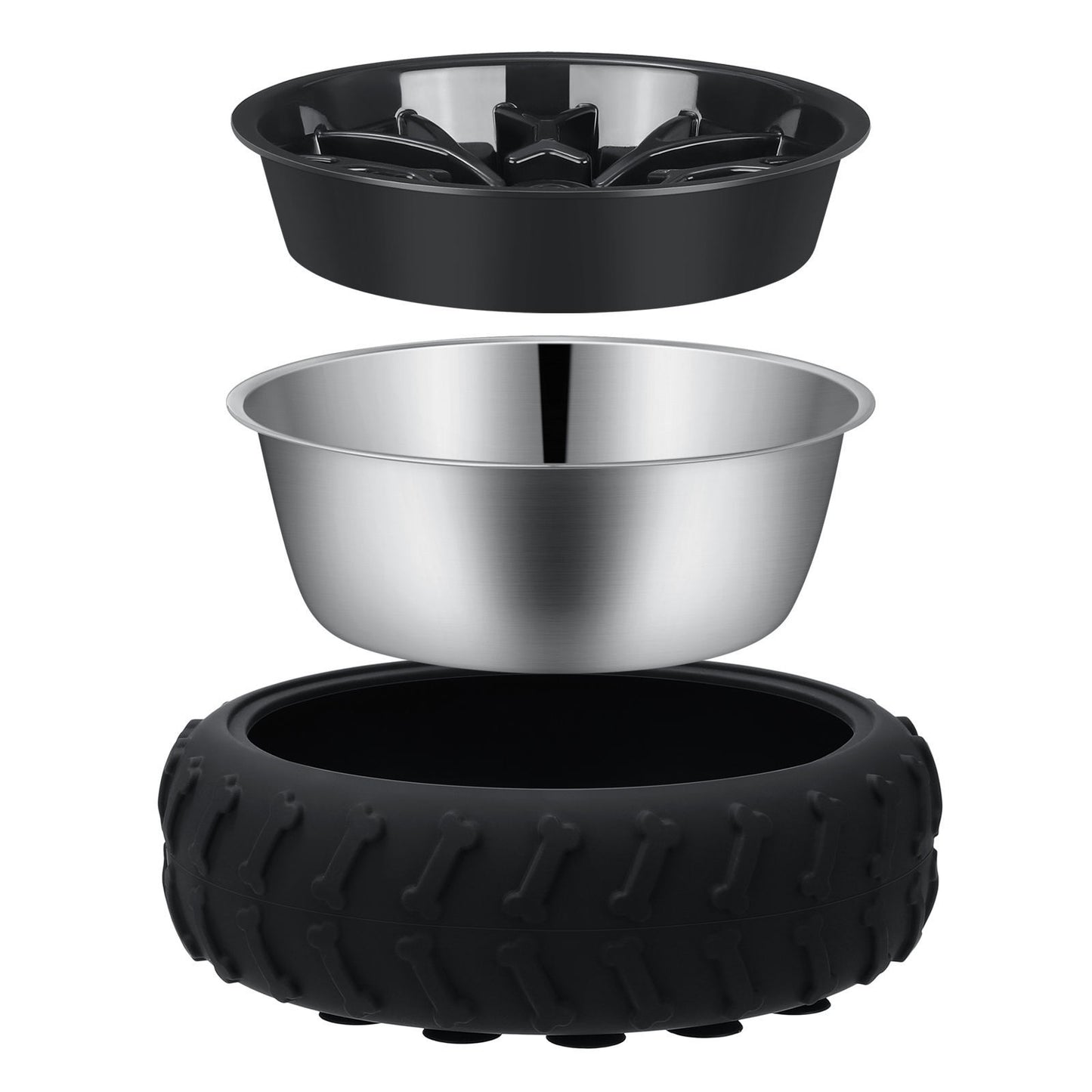Stainless Steel Healthy Slow Feeder Bowl 3-in-1 Multifunctional Pet Bowl Tire Design Slow Feeding Drinking Bowl for Dogs Cats Anti-Choke Non-Slip Pet Food Bowl Durable Pet Supplies