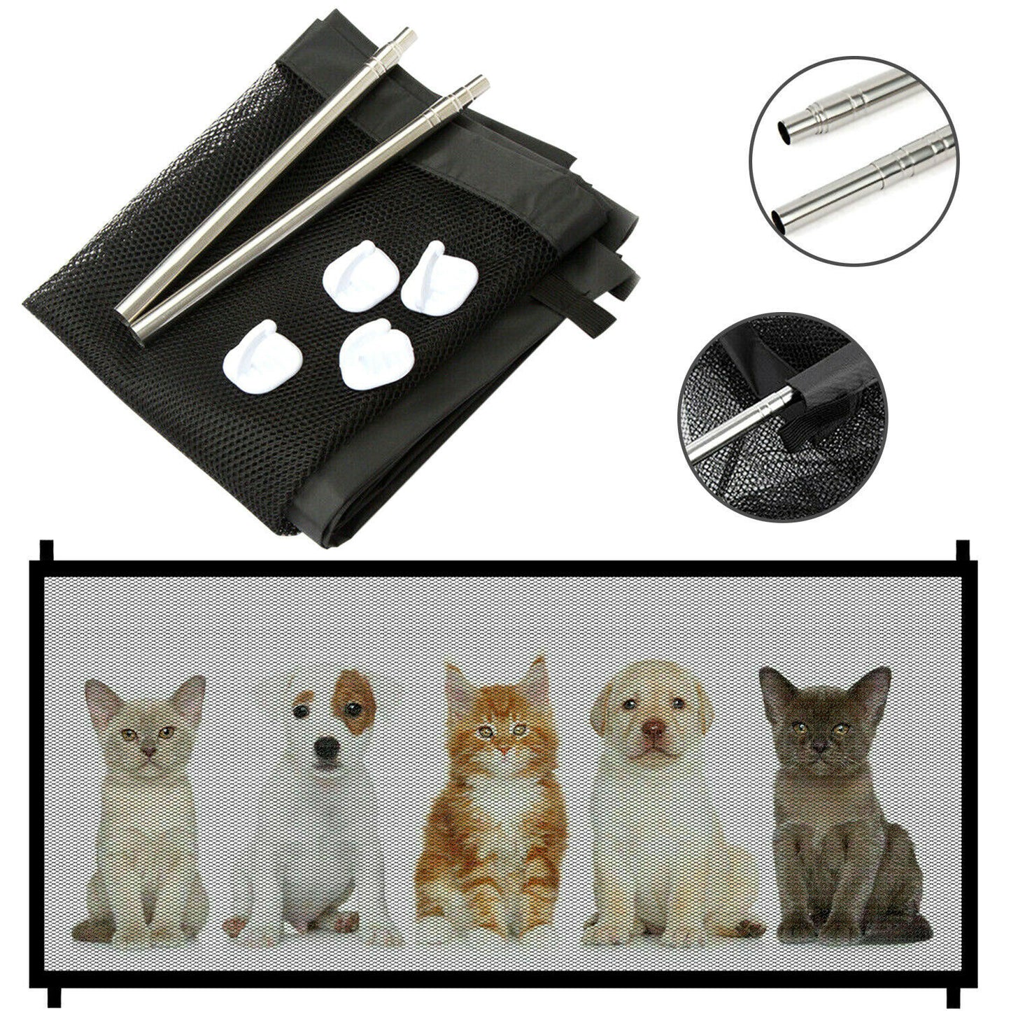 Magic Mesh Pet Safety Gate Portable Guard Net for Dogs Cats Babies Stairs Doors Indoor Outdoor Foldable Mesh Fence Easy Install Pet Barrier Gate with Safety Locks Adjustable Expandable Pet Supplies