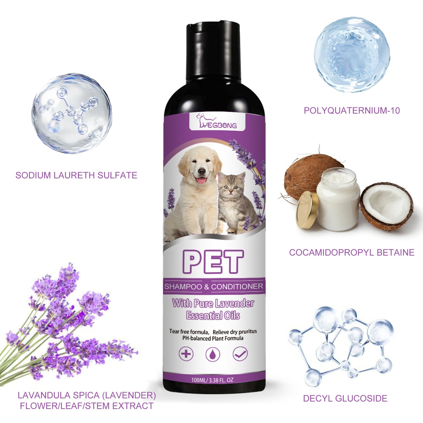 Premium Lavender Oil Pet Shampoo - Mild Plant Formula for Skin pH Balance | Flea Repellent & Deep Cleansing | Fresh Scent for Happy Pets