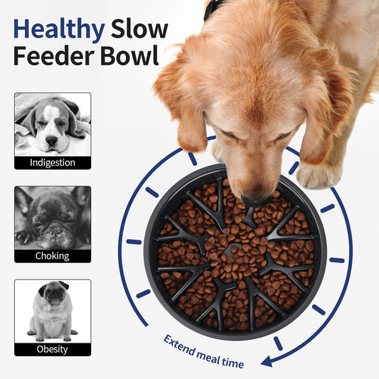 Stainless Steel Healthy Slow Feeder Bowl 3-in-1 Multifunctional Pet Bowl Tire Design Slow Feeding Drinking Bowl for Dogs Cats Anti-Choke Non-Slip Pet Food Bowl Durable Pet Supplies