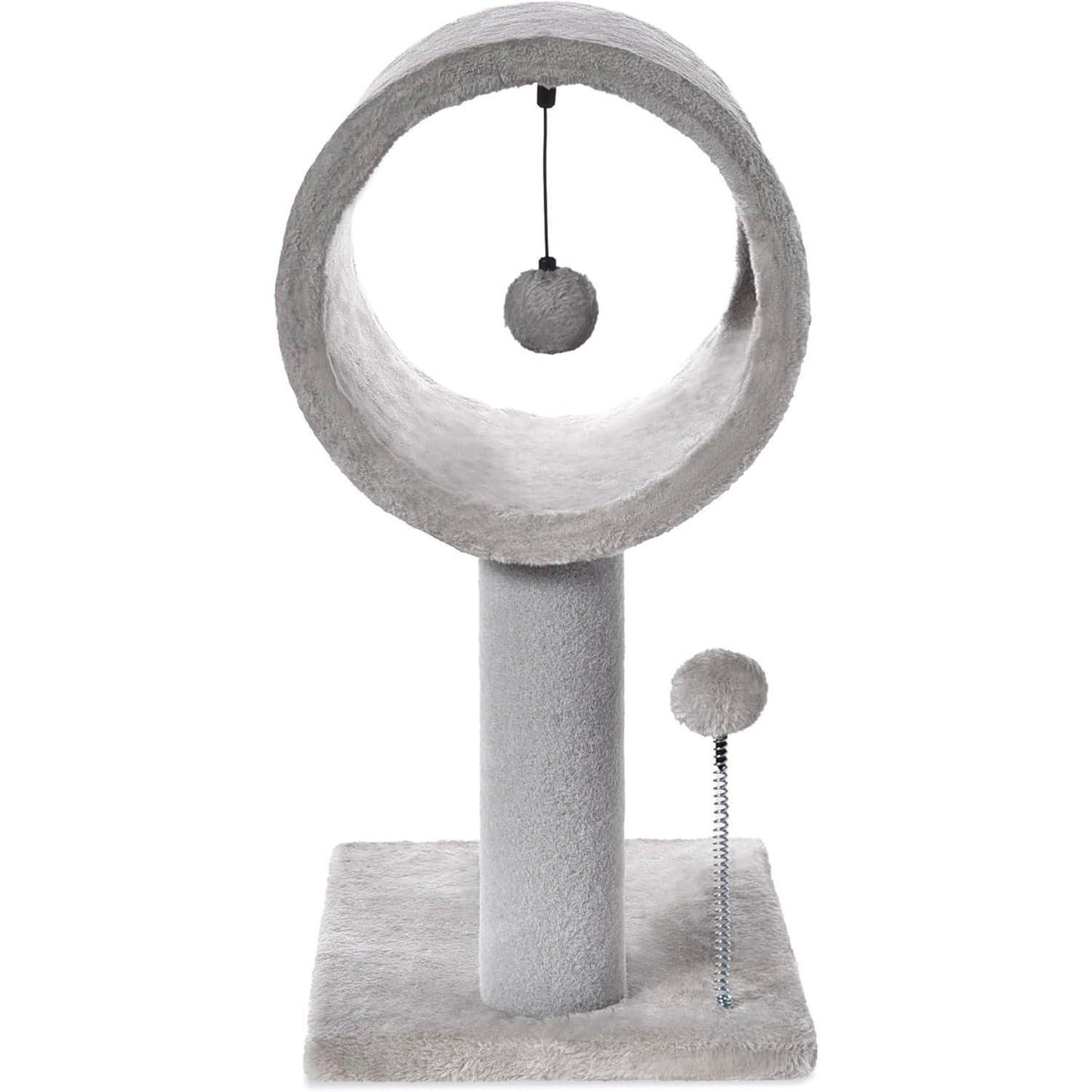 Premium Gray Indoor Cat Tree - 20.5in with Hanging Ball | Tunnel Bed, Scratching Post & Cat Tower