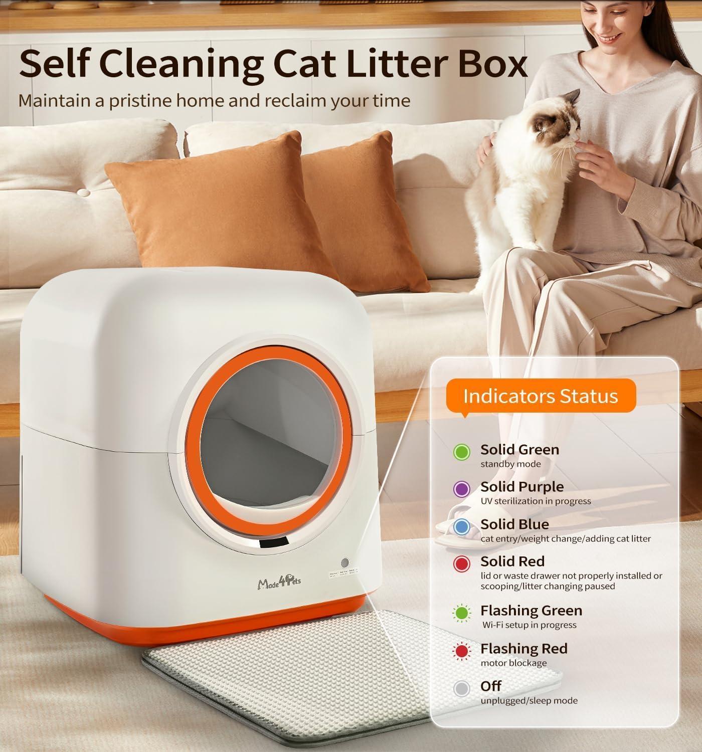 60L Automatic Cat Litter Box Smart App Control Deodorizing Infrared Sensor for Multiple Cats